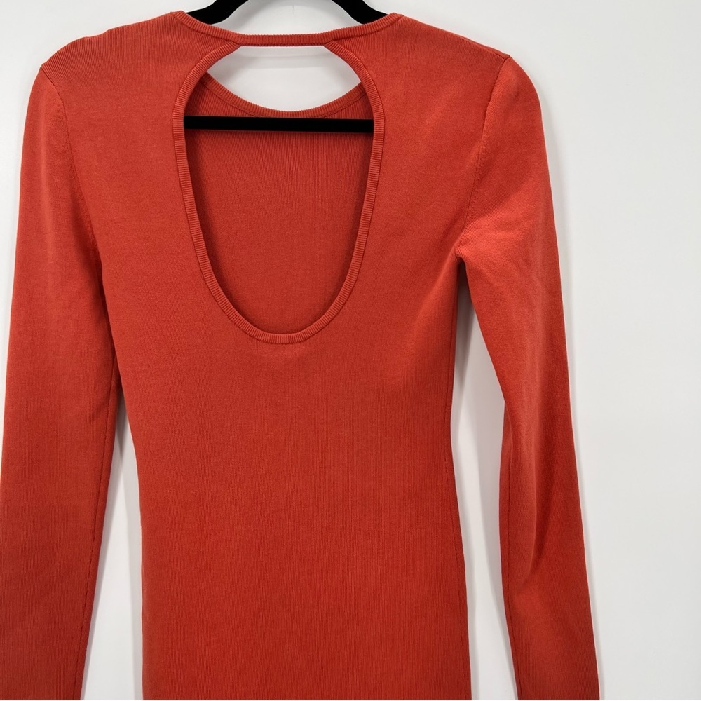 NWT A.L.C Conley Cut-Out Long Sleeve Midi Dress Small Mecca Orange Bodycon Knit - Picture 11 of 16